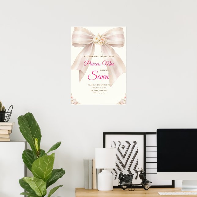 Affiche Carton d'invitation d'anniversaire avec ruban à nœ (Bureau à domicile)