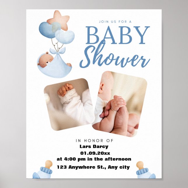 Affiche carton d'invitation de baby shower aquarelle (Devant)