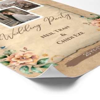 Affiche Carton d'invitation de mariage floral beige