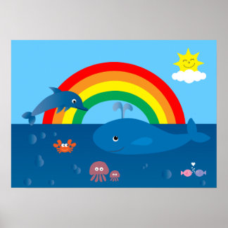 Affiche Carton mignon Marine Life & Rainbow Custom