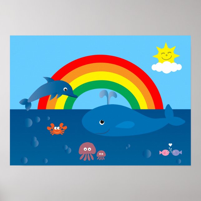 Affiche Carton mignon Marine Life & Rainbow Custom (Devant)