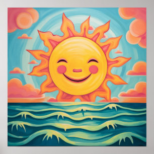 Affiche Carton mignon Soleil Soleil Océan