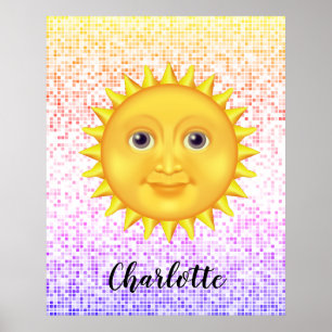 Affiche Carton mignon Soleil souriant avec Bumblebee doux