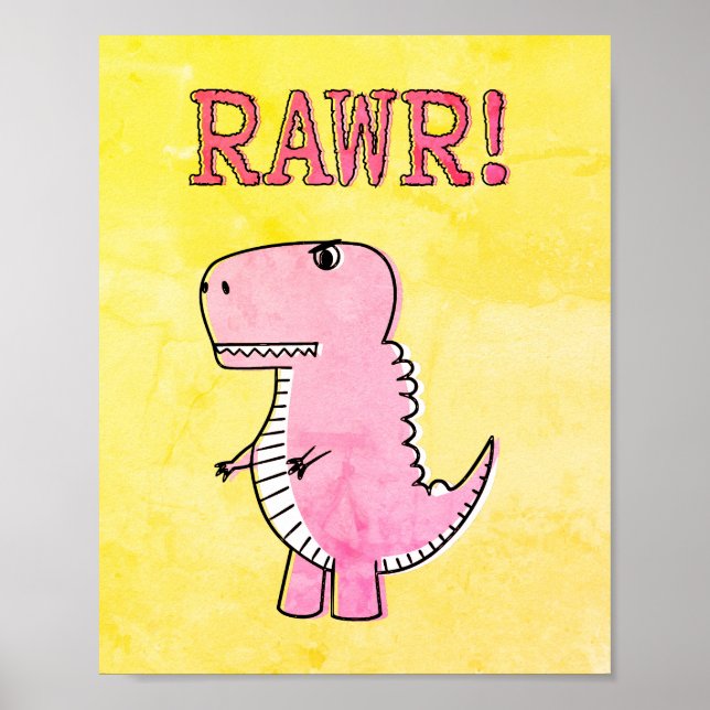 Affiche Carton rose Mignonne Et En Colère T-Rex Vieux Papi (Devant)