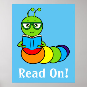 Affiche Cartoon Bookworm avec livre et lunettes