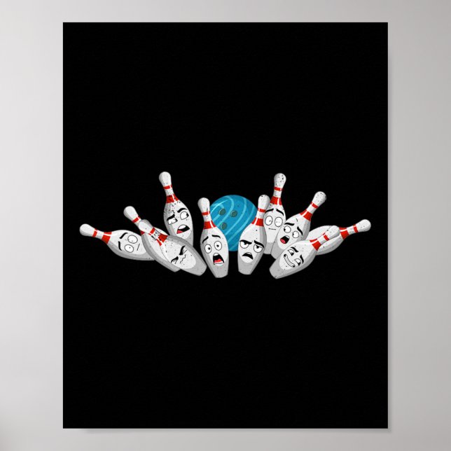 Affiche Cartoon Bowling Peur Bowling Pins Drôle Sport Bo (Devant)