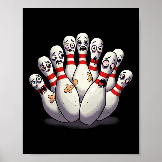 Affiche Cartoon Bowling Peur Bowling Pins Drôle Sport Bo (Devant)