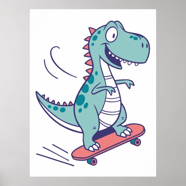 Affiche Cartoon cool T-Rex sur skateboard (Devant)