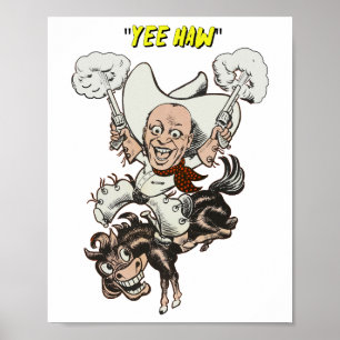Affiche Cartoon cowboy tir pistolets équitation art
