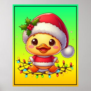 Affiche Cartoon de canard de Noël Père Noël-68362