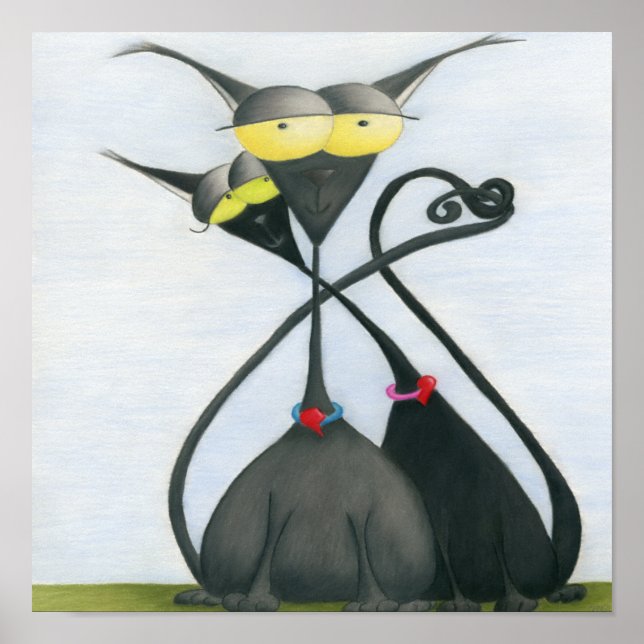 Affiche Cartoon de chats gris et noir (Devant)