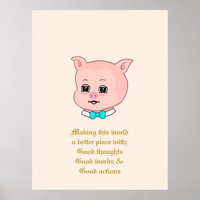Affiche Cartoon de porc mignon et mots positifs (Devant)