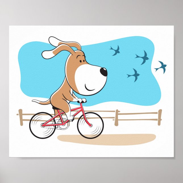 Affiche Cartoon Drôle Chien Chien Chien Chiot Vélo Sport (Devant)