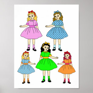 Affiche Cartoon Girls Papier poupées art collage feuille