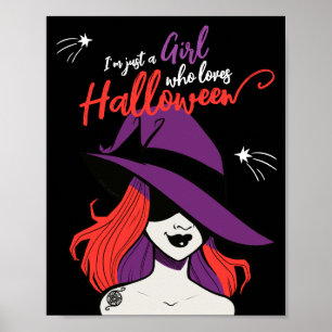 Affiche Cartoon gothique Sorcière mignonne aime Halloween
