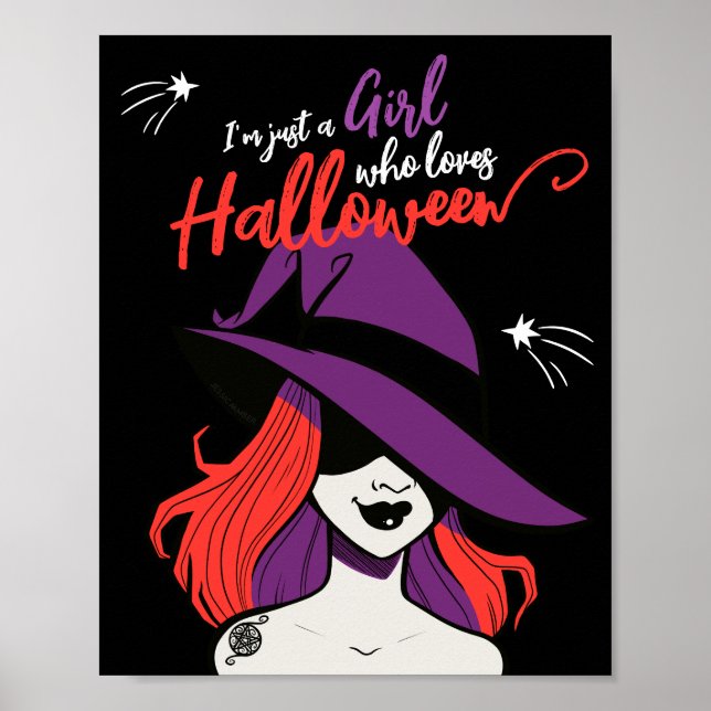 Affiche Cartoon gothique Sorcière mignonne aime Halloween (Devant)