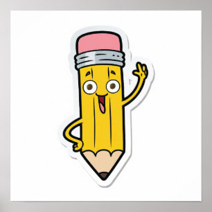 Affiche Cartoon Happy Pencil