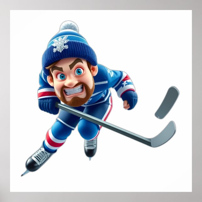 Affiche Cartoon Hockey Player Skating with Intense Express (Devant)