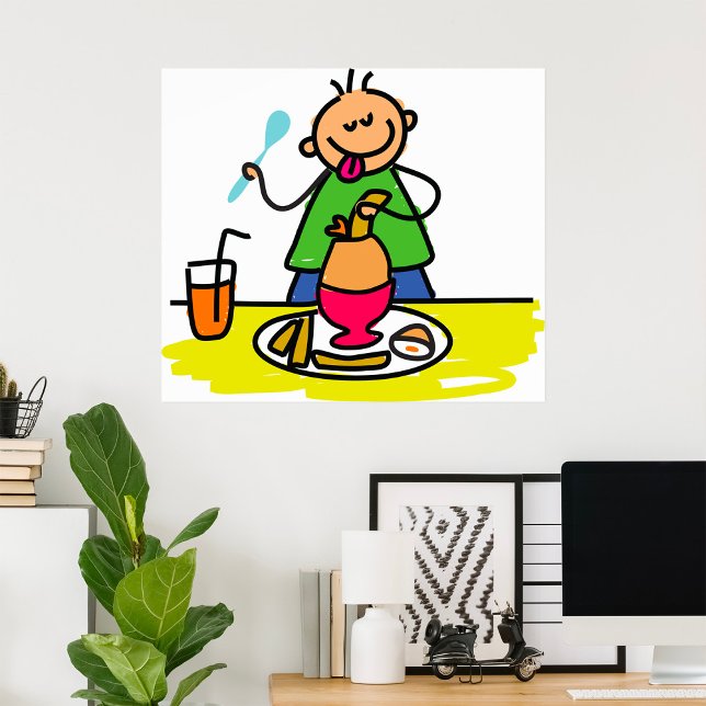 Affiche Cartoon Kid Savourez un repas avec du jus et des o (Créateur téléchargé)