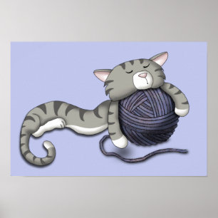 Affiche Cartoon Kitty avec boule de fil