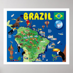 Affiche Cartoon Map of Brazil
