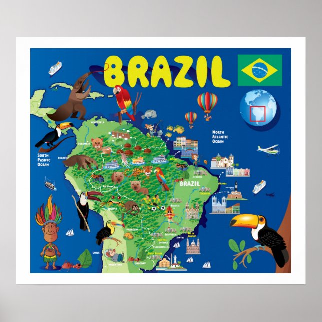 Affiche Cartoon Map of Brazil (Devant)