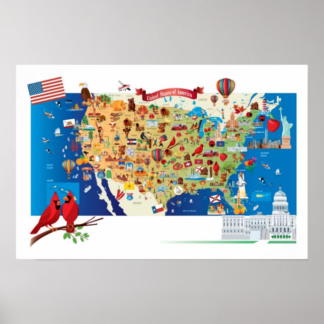 Affiche Cartoon Map USA (Devant)