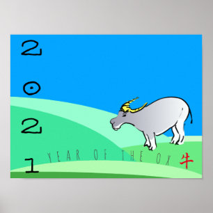 Affiche Cartoon Paysage Ox Nouvel An Chinois 2021 HorP