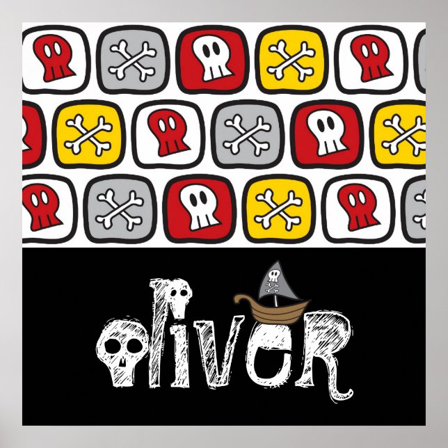 Affiche Cartoon Pirate Ship Skulls Bones Fun Colorful Boys (Devant)