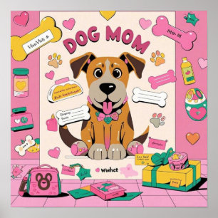 Affiche Cartoon Puppy chien maman dans la chambre rose