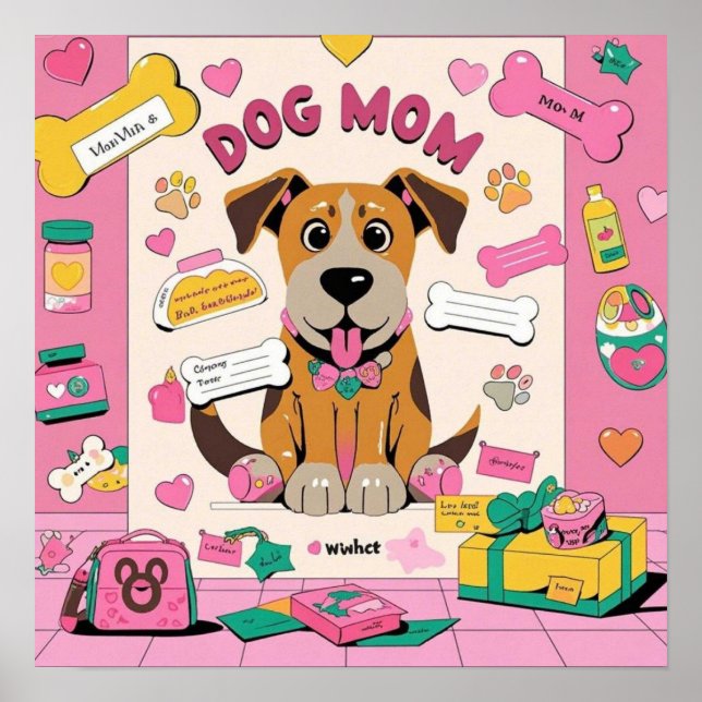 Affiche Cartoon Puppy chien maman dans la chambre rose (Devant)