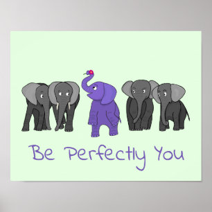 Affiche Cartoon Purple Elephant "Soyez Parfaitement Vous"