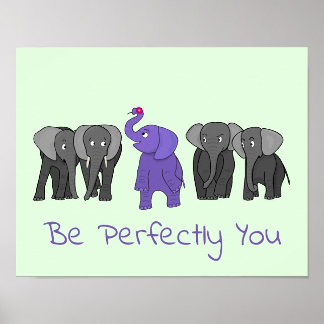 Affiche Cartoon Purple Elephant "Soyez Parfaitement Vous"  (Devant)