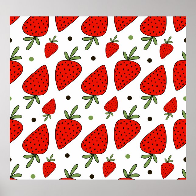 Affiche Cartoon Red Strawberries Motif sans couture (Devant)