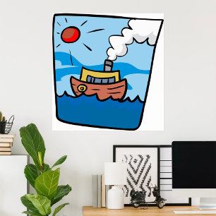Affiche Cartoon Steamship sur Ocean Waves Art nautique