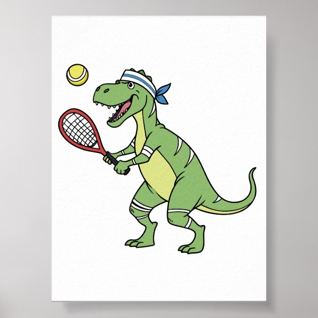 Affiche  Cartoon T-Rex Playing Tennis Wall Art Decor (Devant)