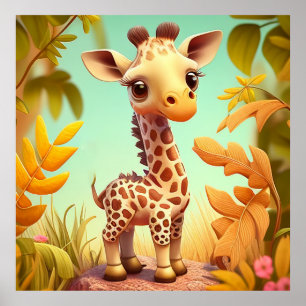 Affiche Cartoon Tropical Cute Baby Giraffe