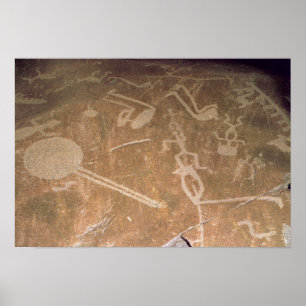 Affiche Carved petroglyph depicting figures
