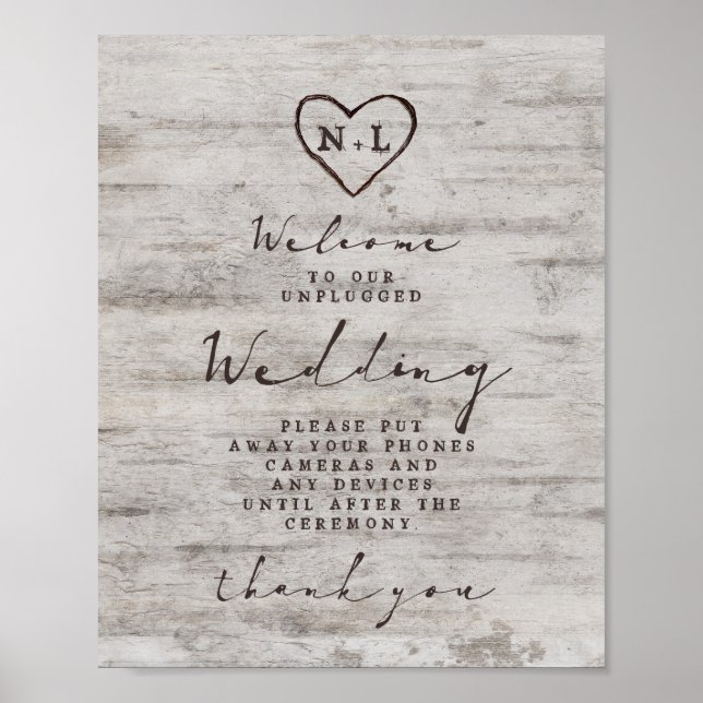 Affiche Carved Sweethearts Unplugged Wedding Table Sign (Devant)