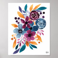 Cas de Burgundy Navy Mustard Watercolor Flowers