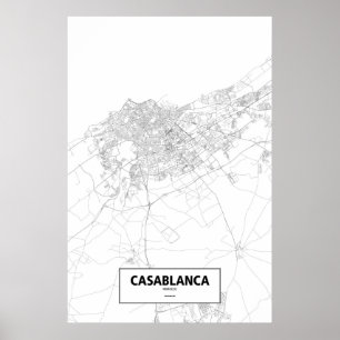 Affiche Casablanca, Maroc (noir sur blanc)