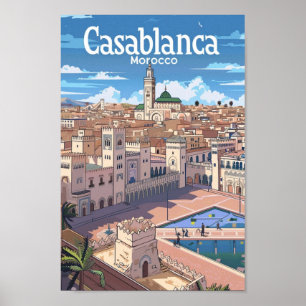 Affiche Casablanca Maroc Vintage voyage Place
