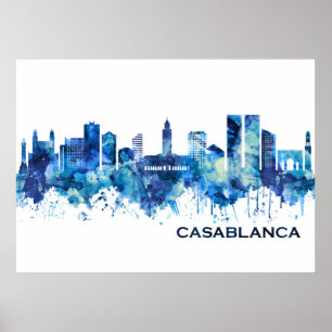 Affiche Casablanca Morocco Skyline Blue