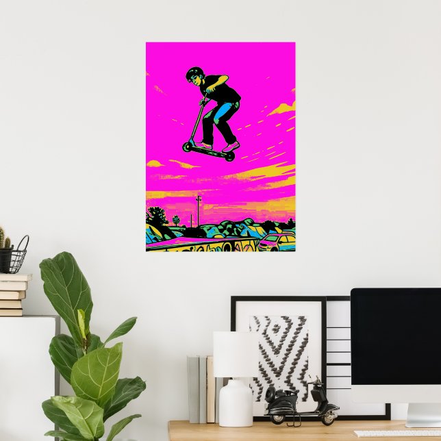 Affiche Cascade à haute volée - Cavalier de scooter (Bureau à domicile)
