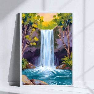 Affiche Cascade Bleue   Paysage Forestier Peinture De La N