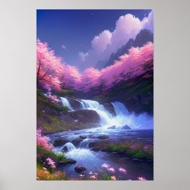 Affiche Cascade cerise en fleurs (Devant)
