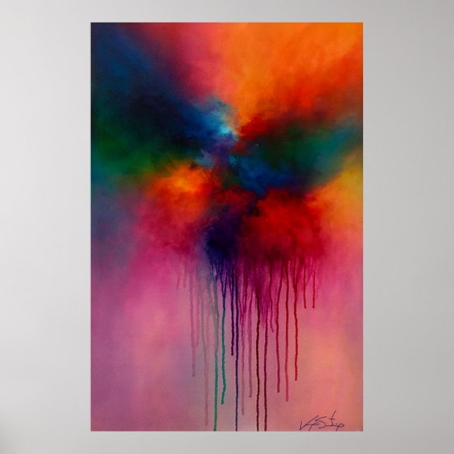 Affiche Cascade Chromatique - Peinture Abstraite au Dégoul (Devant)