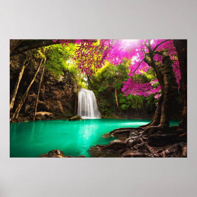 Affiche Cascade dans la forêt d'automne (Devant)