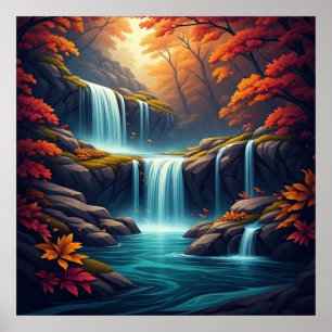 Affiche Cascade dans une forêt automnale 🍂