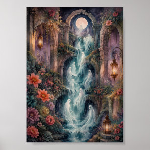 Affiche Cascade de Fantômes Gothiques sous la Lune - Beaux